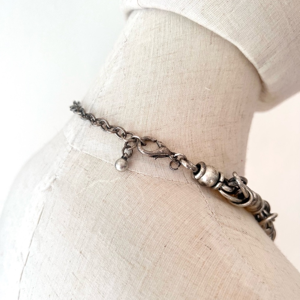 90’s 90s Vintage STREETWEAR Raver Grunge Barbed Wire Silver Choker Necklace - Picture 6 of 7